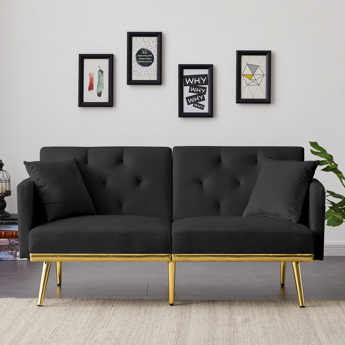 Black Velvet Sofa Bed Black Wood Foam Velvet 2 Seat