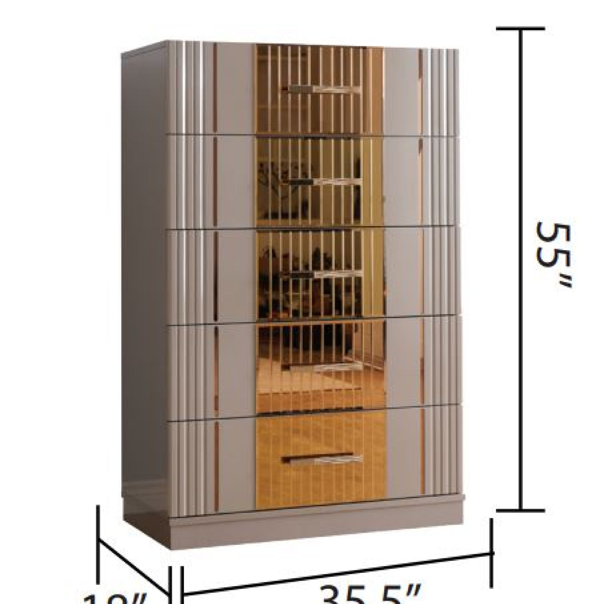 Lorenzo Gold Detailed Chest Made With Wood In Gray Gray Bedroom Modern Acacia Solid Wood Mdf Wood