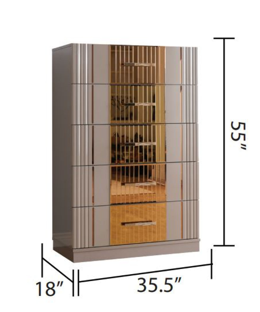 Lorenzo Gold Detailed Chest Made With Wood In Gray Gray Bedroom Modern Acacia Solid Wood Mdf Wood