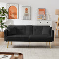 Black Velvet Futon Sofa Bed With Gold Metal Legs Black Velvet Wood Tufted Back Eucalyptus Square Arms Foam Velvet 2 Seat