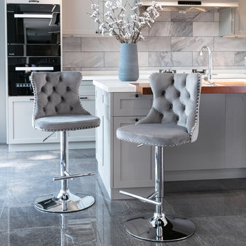 Swivel Velvet Barstools Adjusatble Seat Height From 25 33 Inch, Modern Upholstered Chrome Base Bar Stools With Backs Comfortable Tufted For Home Pub And Kitchen Island Gray,Set Of 2 Gray Foam Velvet