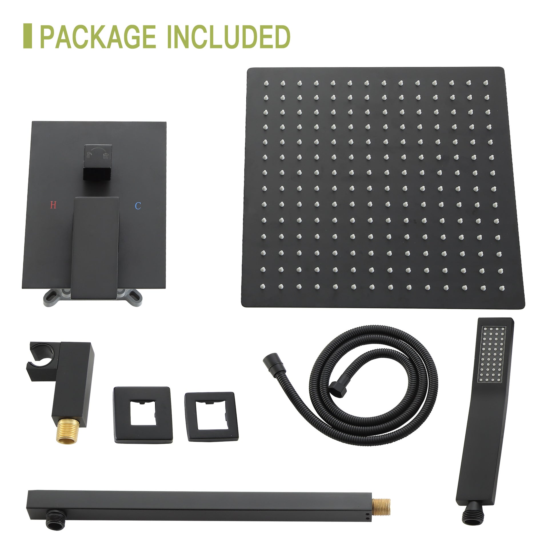 Dual Shower Head 12 Inch Wall Mounted Square Shower System With Rough In Valve,Matte Black Matte Black Stainless Steel