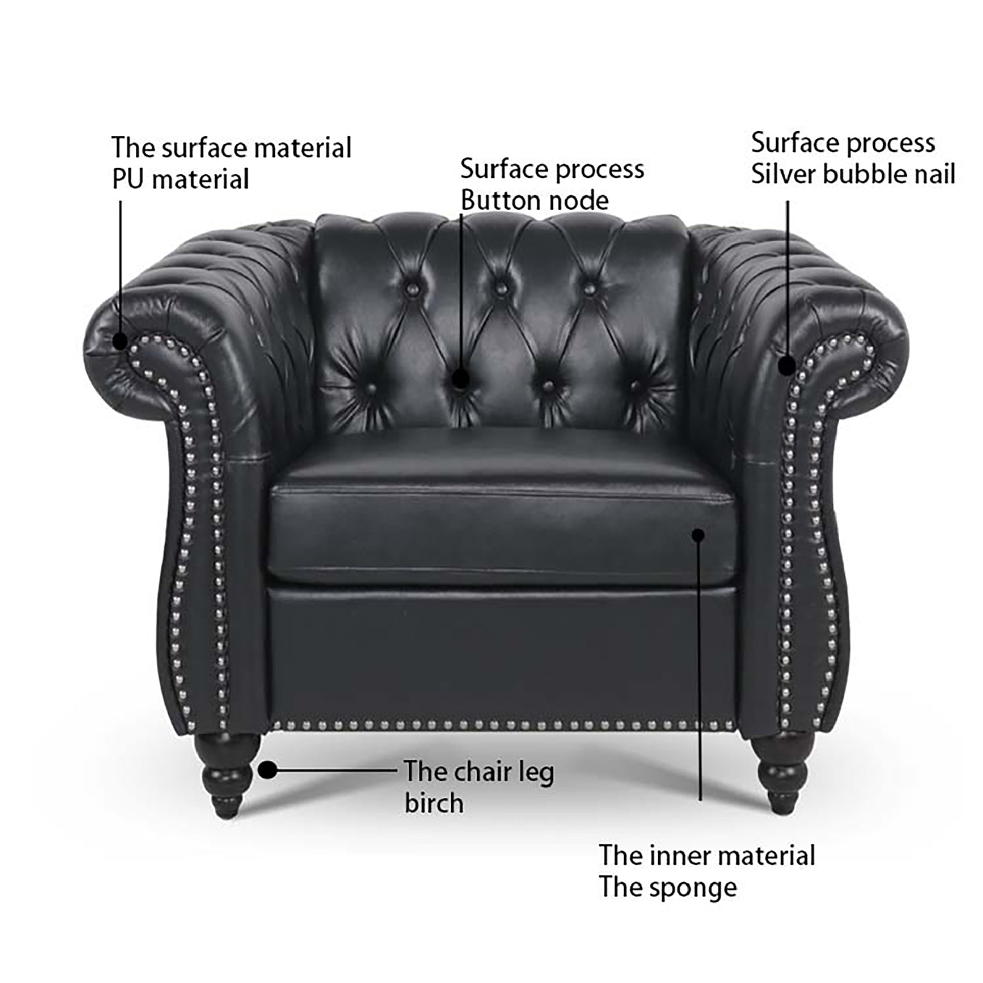 3 Piece Configurable Living Room Set Black Pu