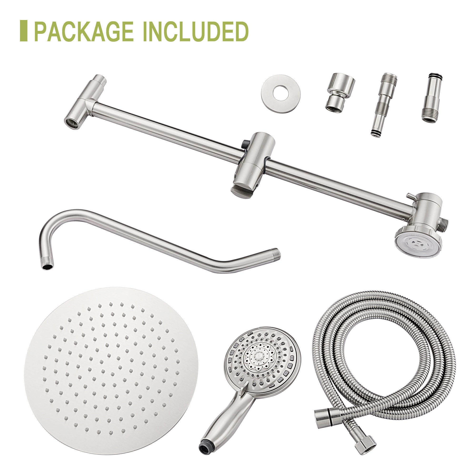 Shower set 10 inch brushed round top spray shower and brushed nickel-metal