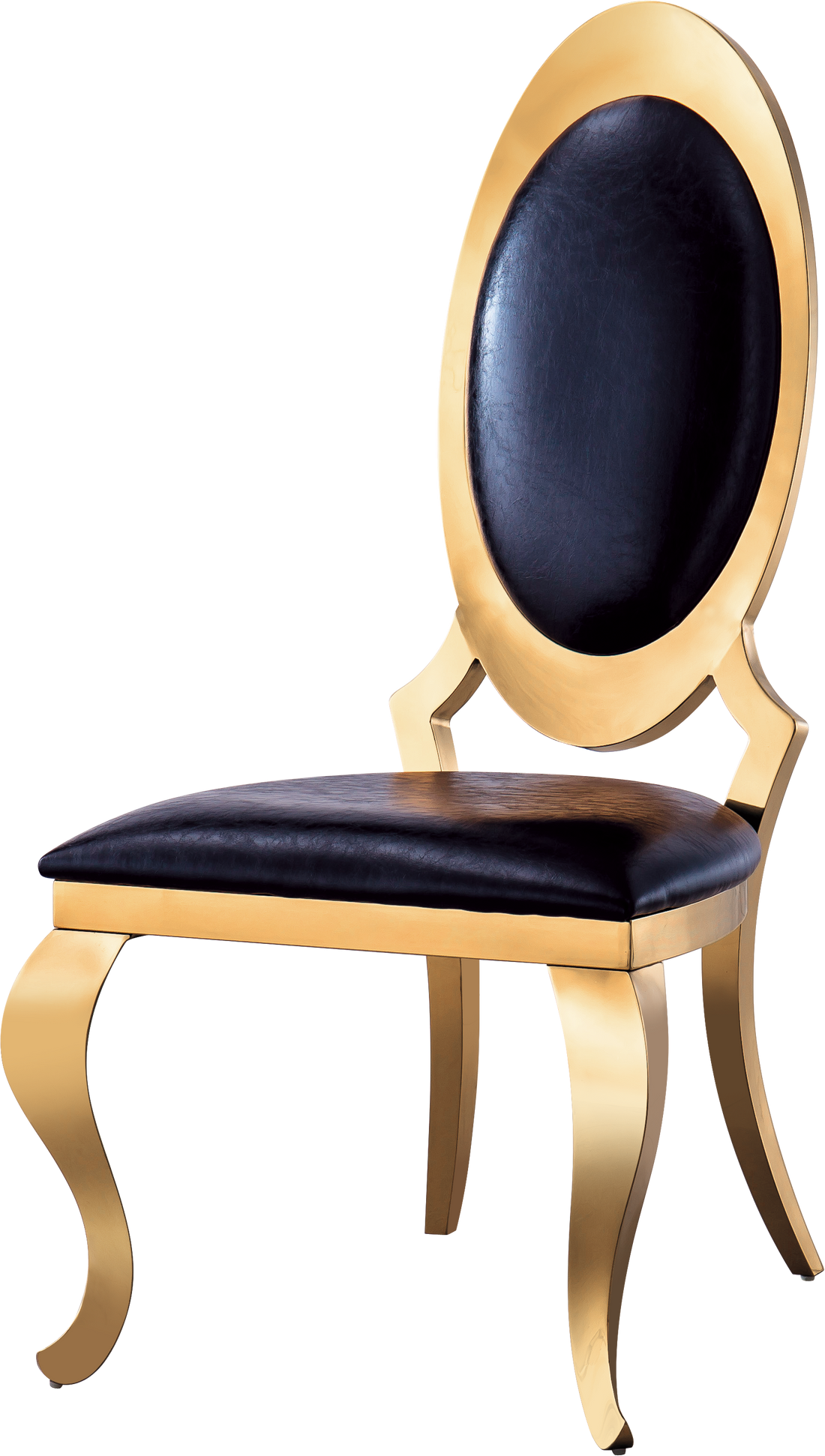 Dining Chair With Oval Backrest Set Of 2, Stainless Steel Legs. Size: 22"Lx26"Dx44"H Black Pu Leather