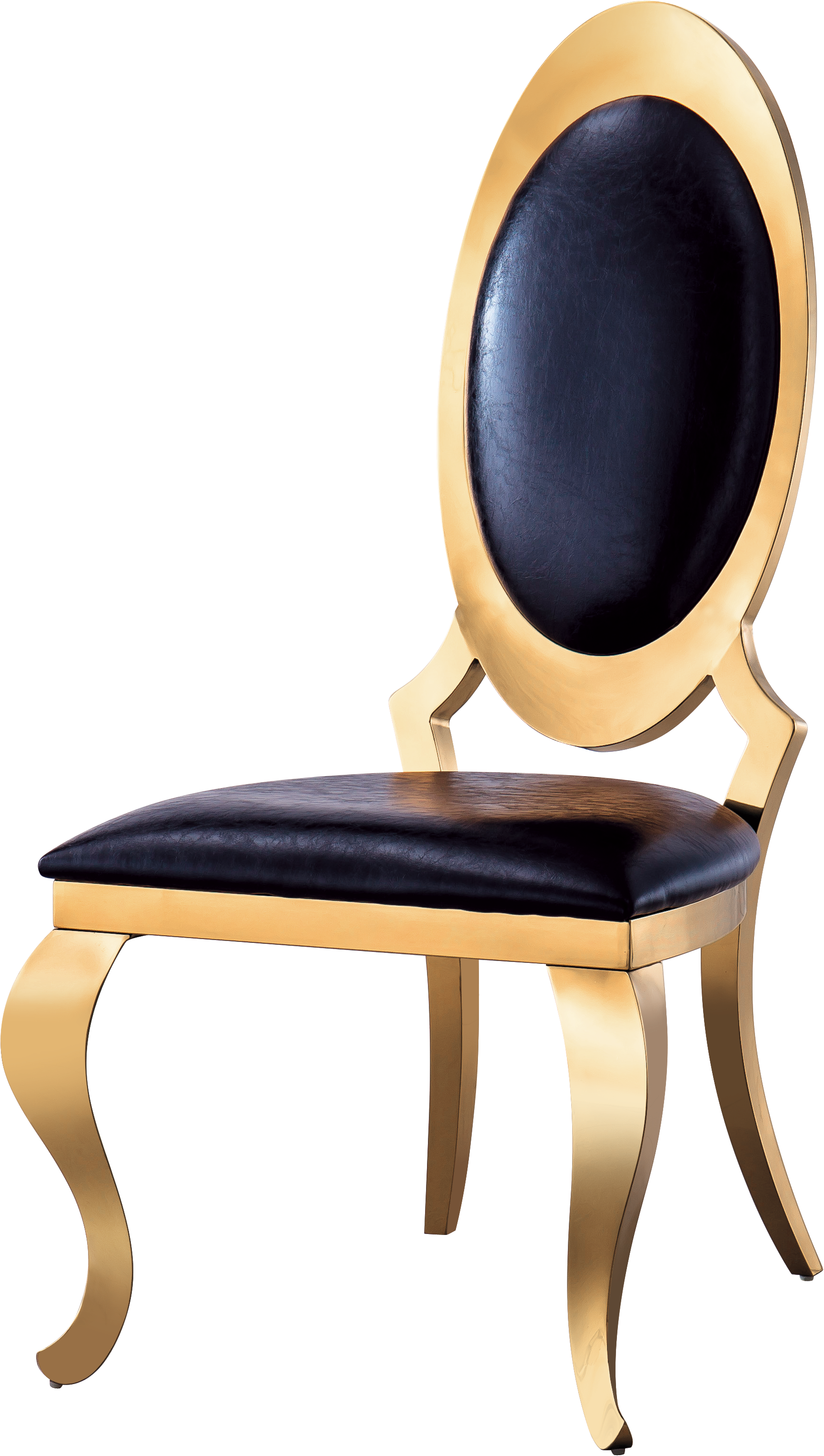 Dining Chair With Oval Backrest Set Of 2, Stainless Steel Legs. Size: 22"Lx26"Dx44"H Black Pu Leather