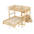 Twin Over Full Bunk Bed With Built In Desk And Three Drawers,Natural Old Sku: Sm000709Aad Twin Natural Pine