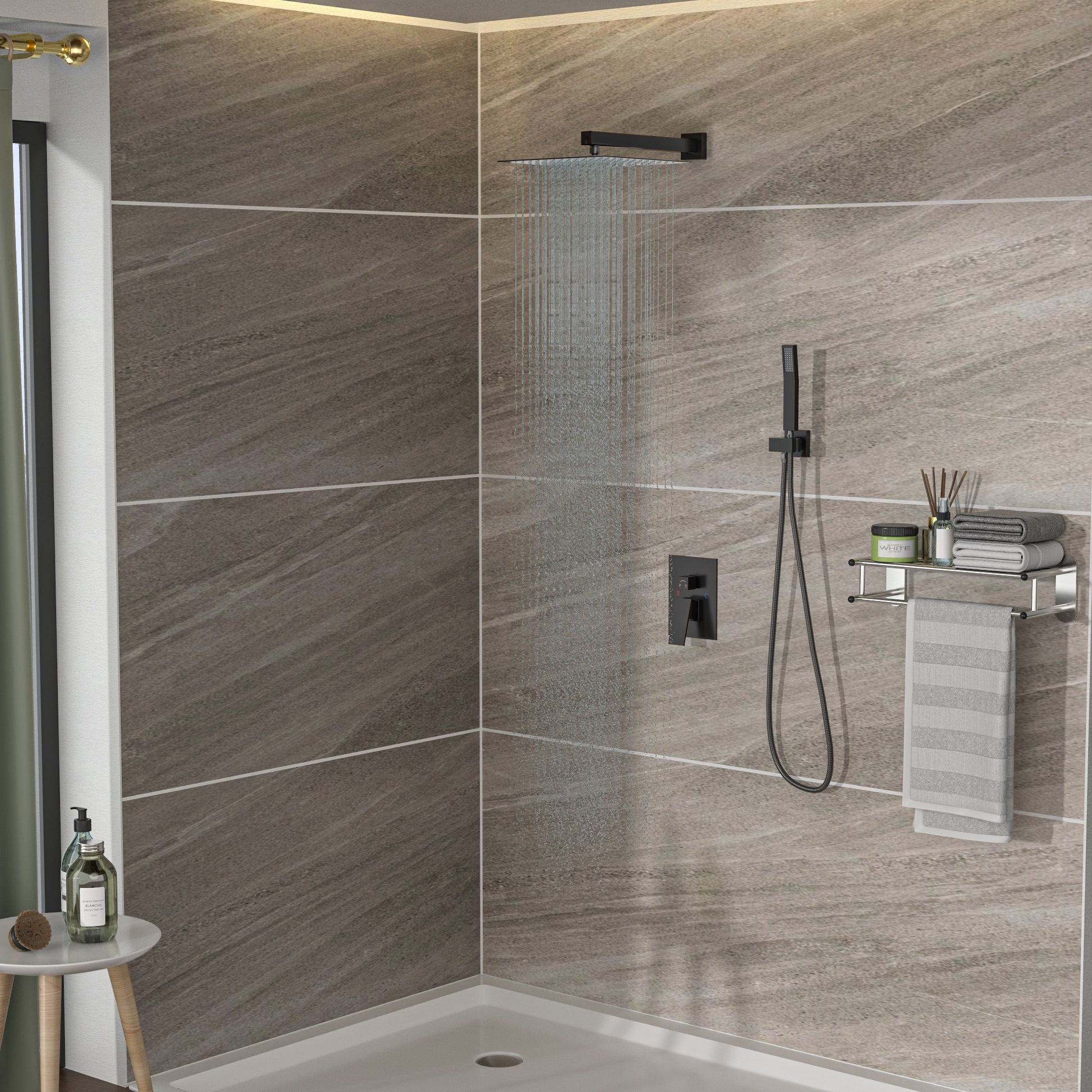 Dual Shower Head 10 Inch Wall Mounted Square Shower System With Rough In Valve, Oil Rubber Bronze Oil Rubbed Bronze Stainless Steel