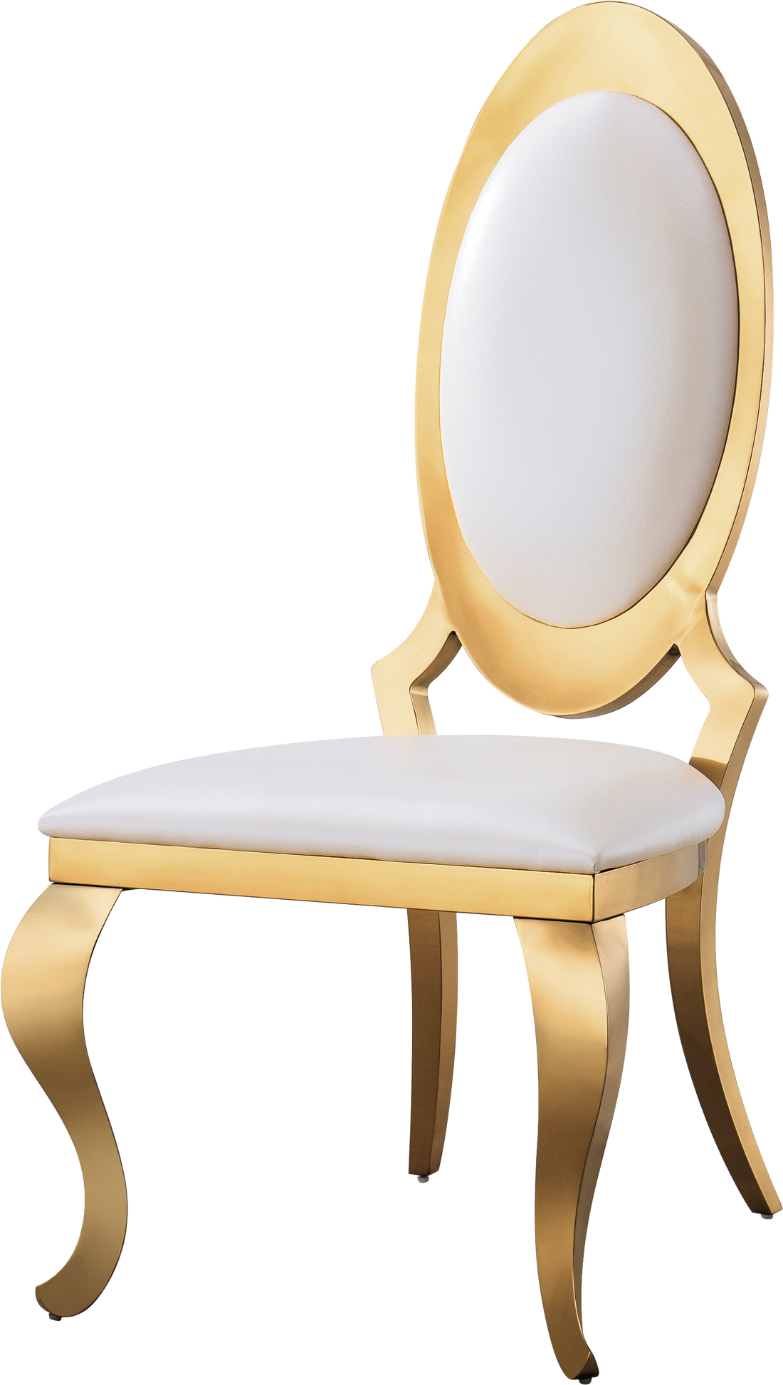 Dining Chair With Oval Backrest Set Of 2, Stainless Steel Legs. Size: 22"Lx26"Dx44"H White Pu Leather