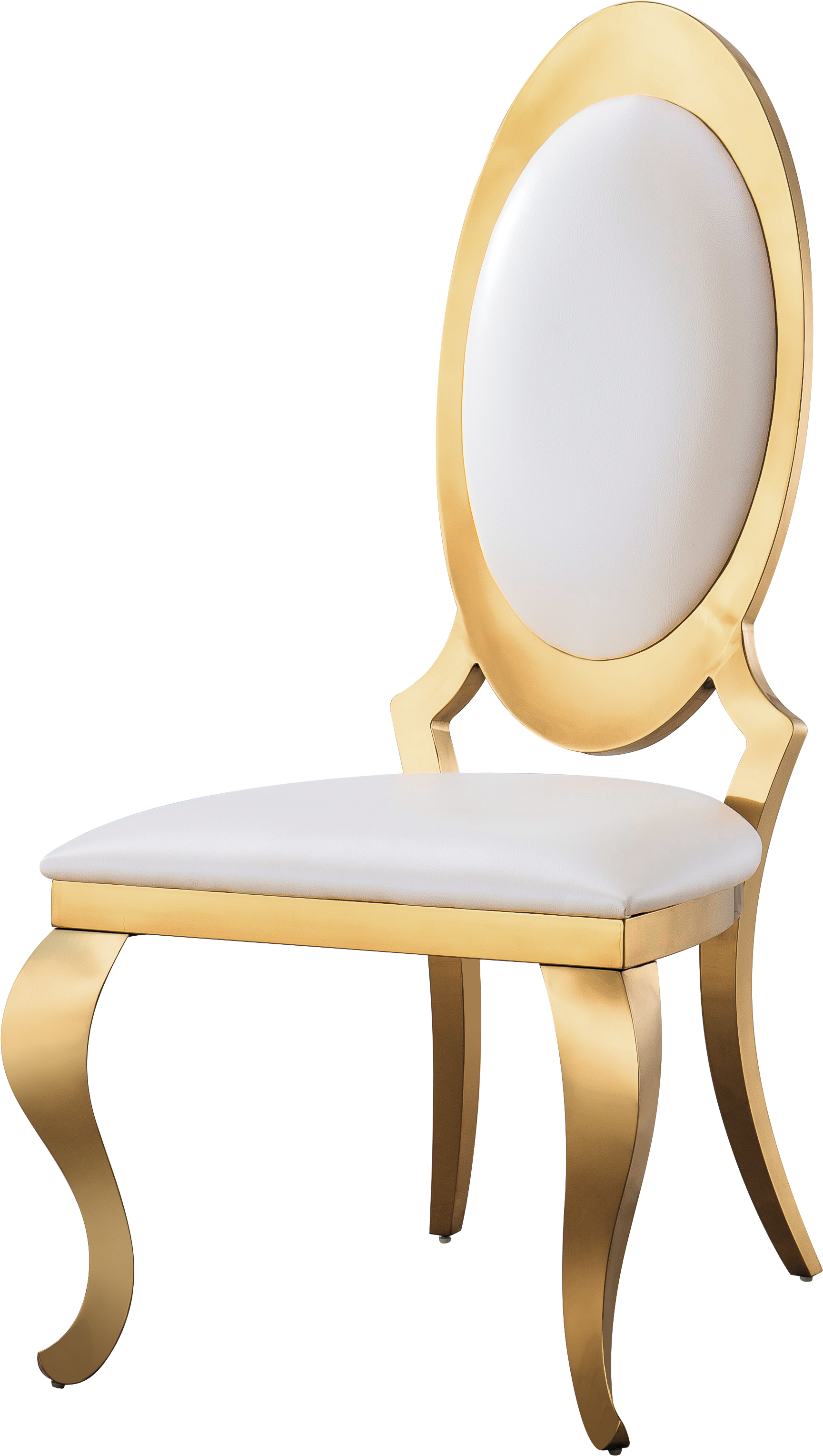 Dining Chair With Oval Backrest Set Of 2, Stainless Steel Legs. Size: 22"Lx26"Dx44"H White Pu Leather