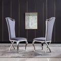 Velvet Unique Design Backrest Dining Chair With Stainless Steel Legs Set Of 2 Gray Velvet