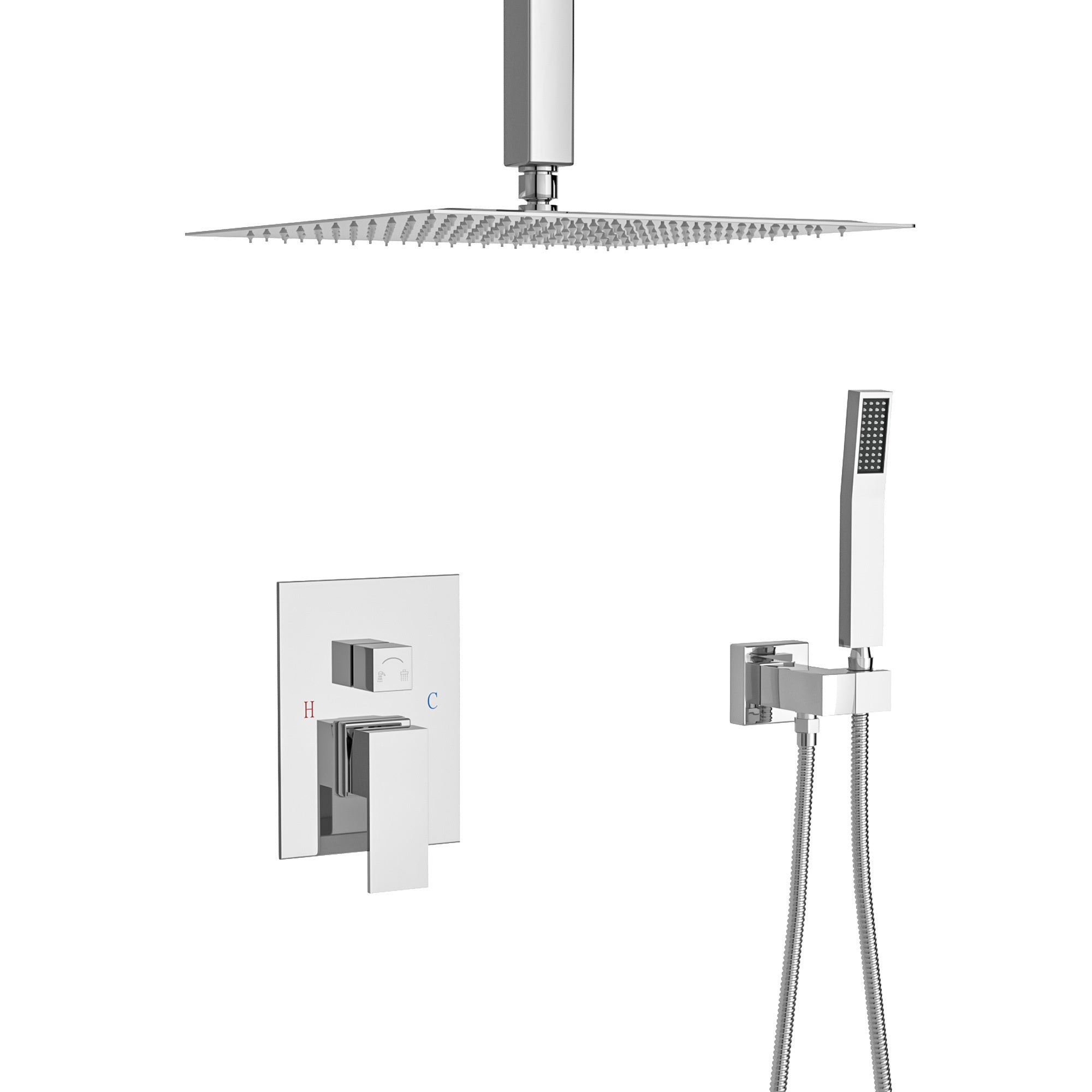 Dual Shower Head 10 Inch Ceiling Mount Square Shower chrome-stainless steel