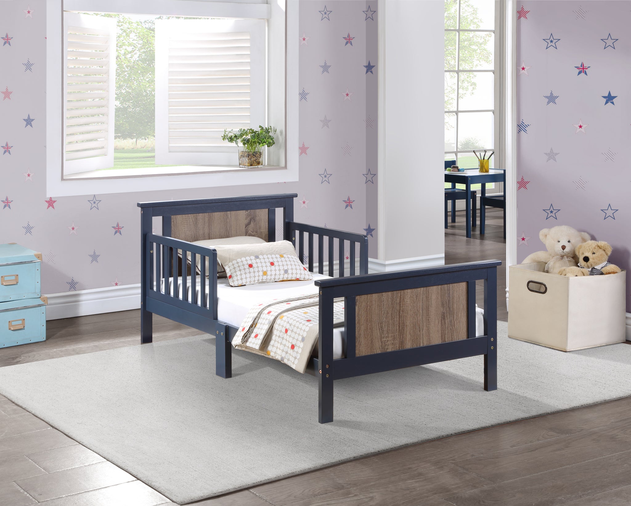 Connelly Reversible Panel Toddler Bed Midnight Blue blue-solid wood