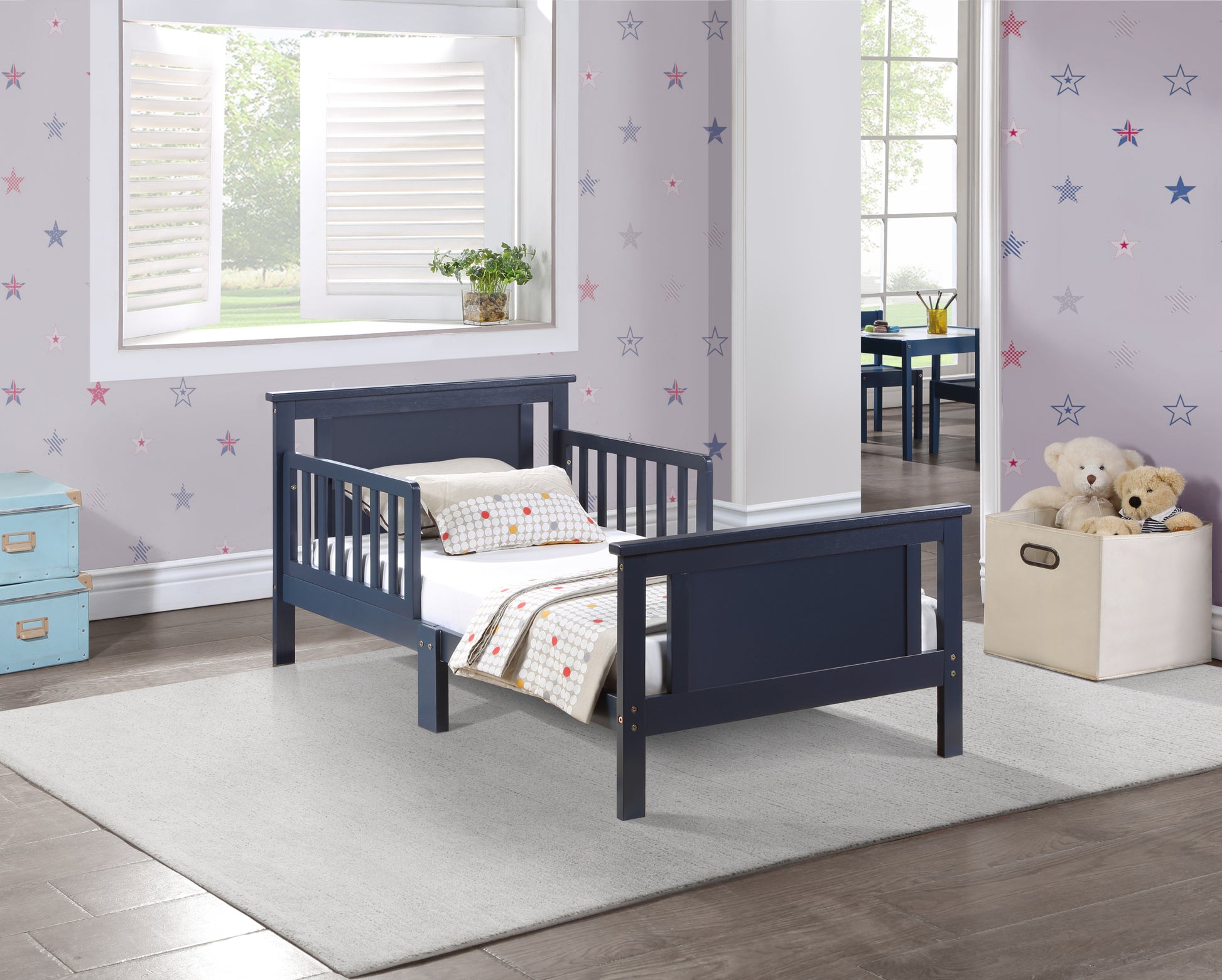 Connelly Reversible Panel Toddler Bed Midnight Blue Vintage Walnut Blue Solid Wood