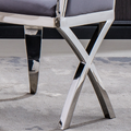 Velvet Unique Design Backrest Dining Chair With Stainless Steel Legs Set Of 2 Gray Velvet