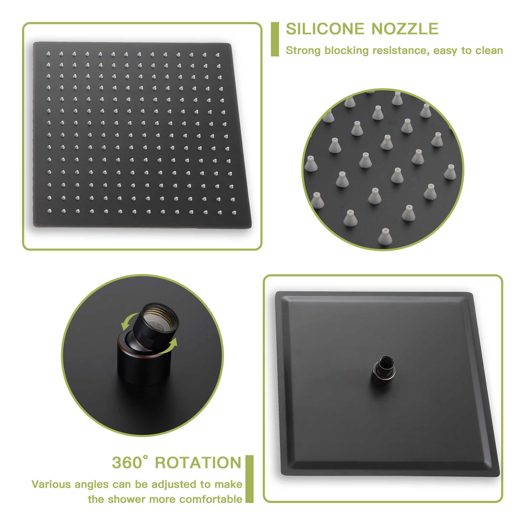 Dual Shower Head 12 Inch Ceiling Mount Square Shower oil-rubbed bronze-stainless steel