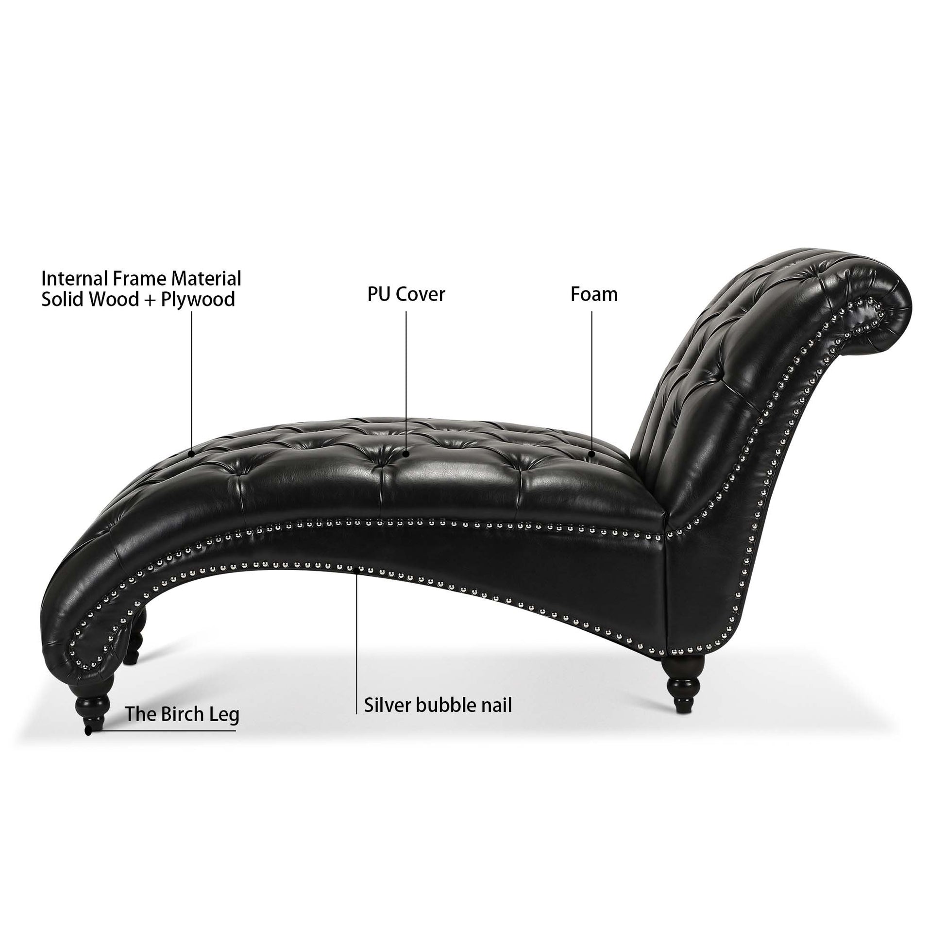 Tufted Armless Chaise Lounge Black Pu Pu Pu