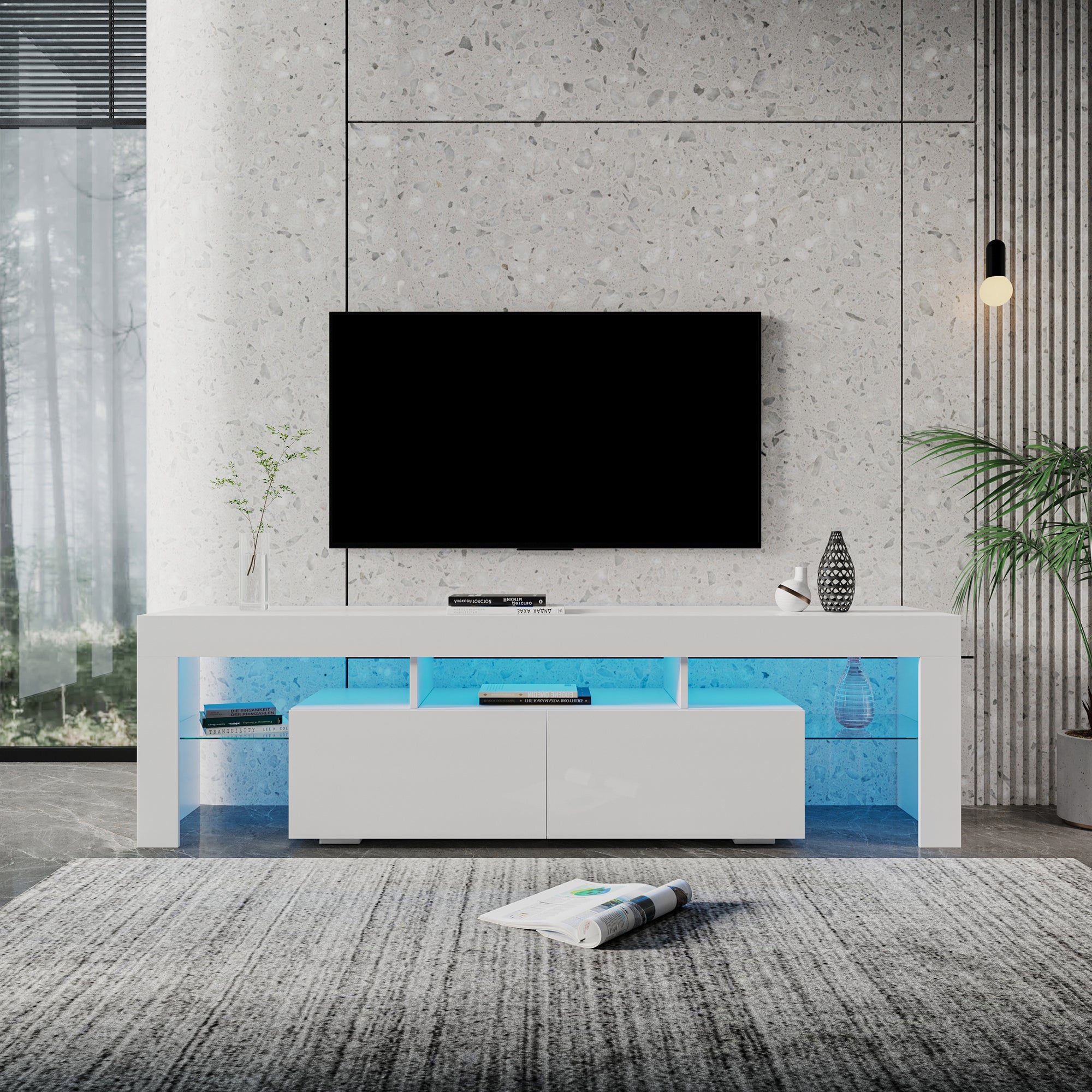 Modern Gloss White Tv Stand For 80 Inch Tv20 Colors Led Tv Stand W Remote Control Lights White Mdf