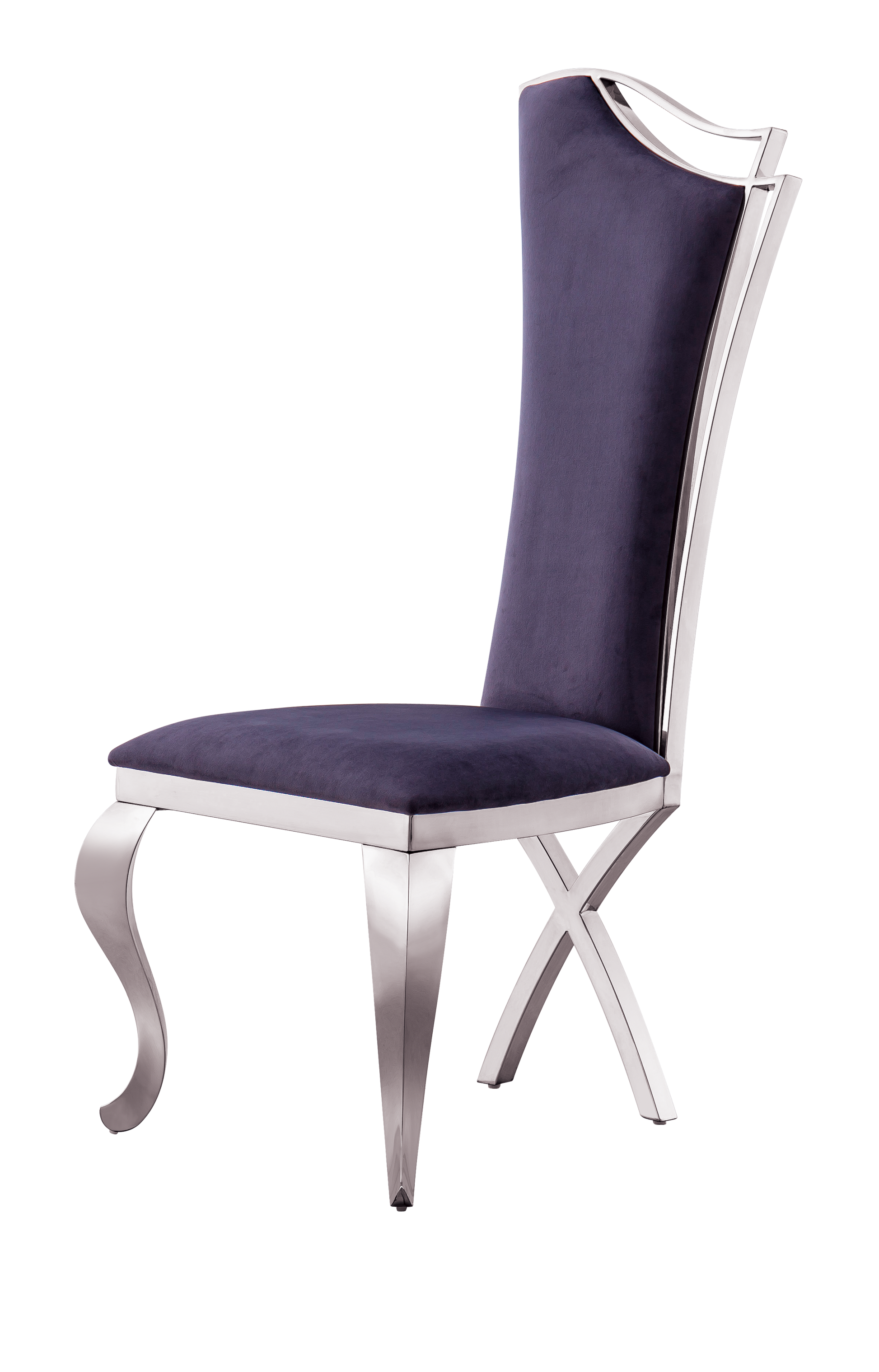 Velvet Unique Design Backrest Dining Chair With Stainless Steel Legs Set Of 2 Gray Velvet