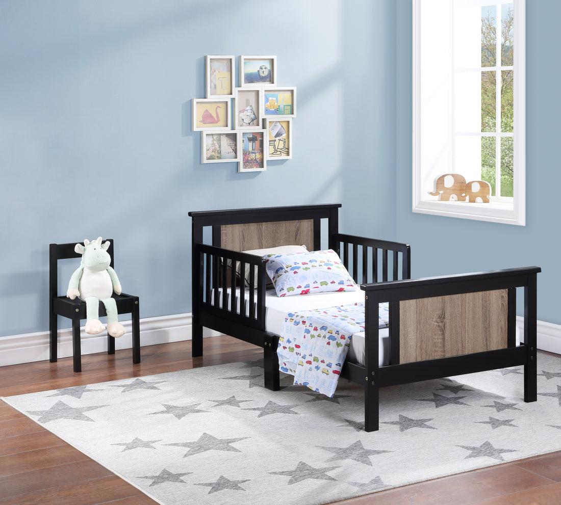 Connelly Reversible Panel Toddler Bed Black Vintage Walnut Black Solid Wood