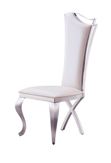 Unique Design Backrest Dining Chair With Stainless Steel Legs Set Of 2 White Leather