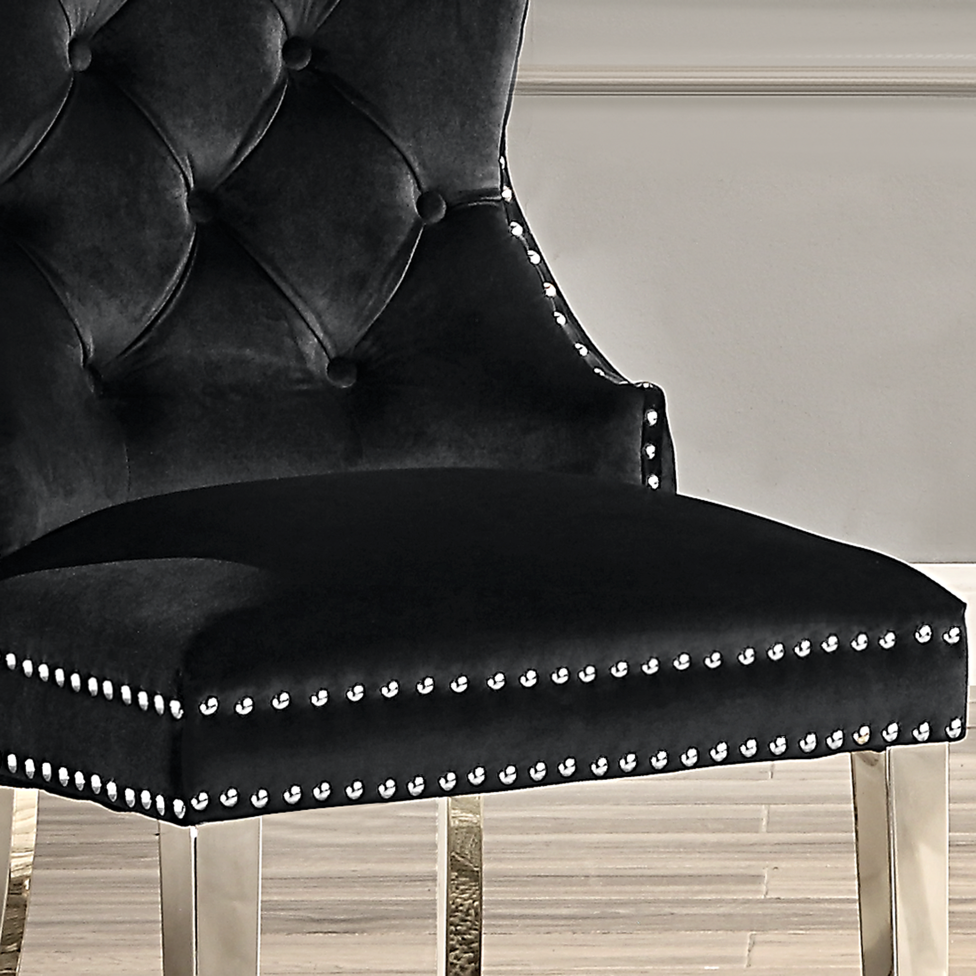 Modern Velvet Dining Chairs Set Of 2, Tufted Accent Upholstered Chairs Wingback Armless Side Chair Black Velvet