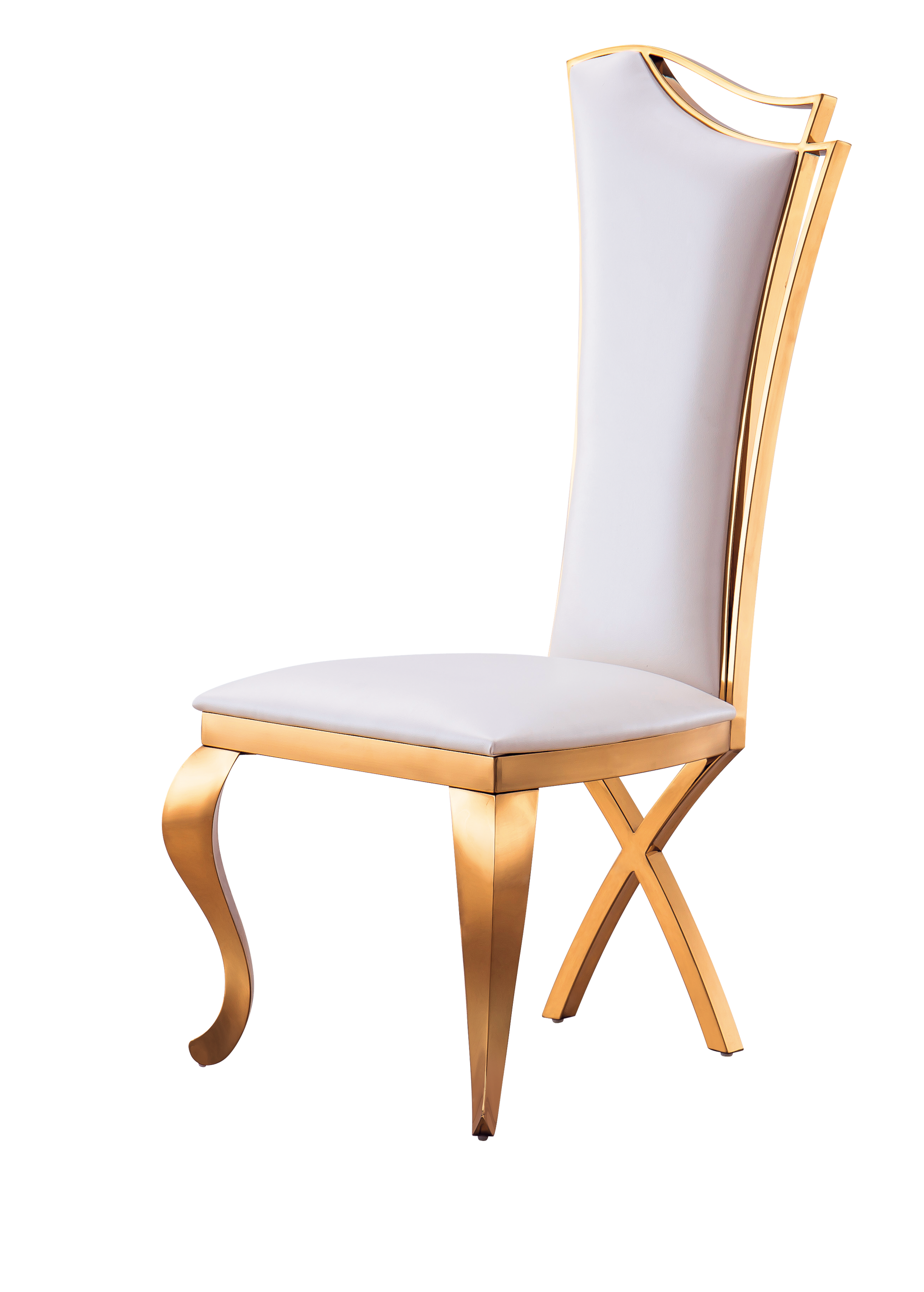 Unique Design Backrest Dining Chair With Stainless Steel Legs Set Of 2 White Leather