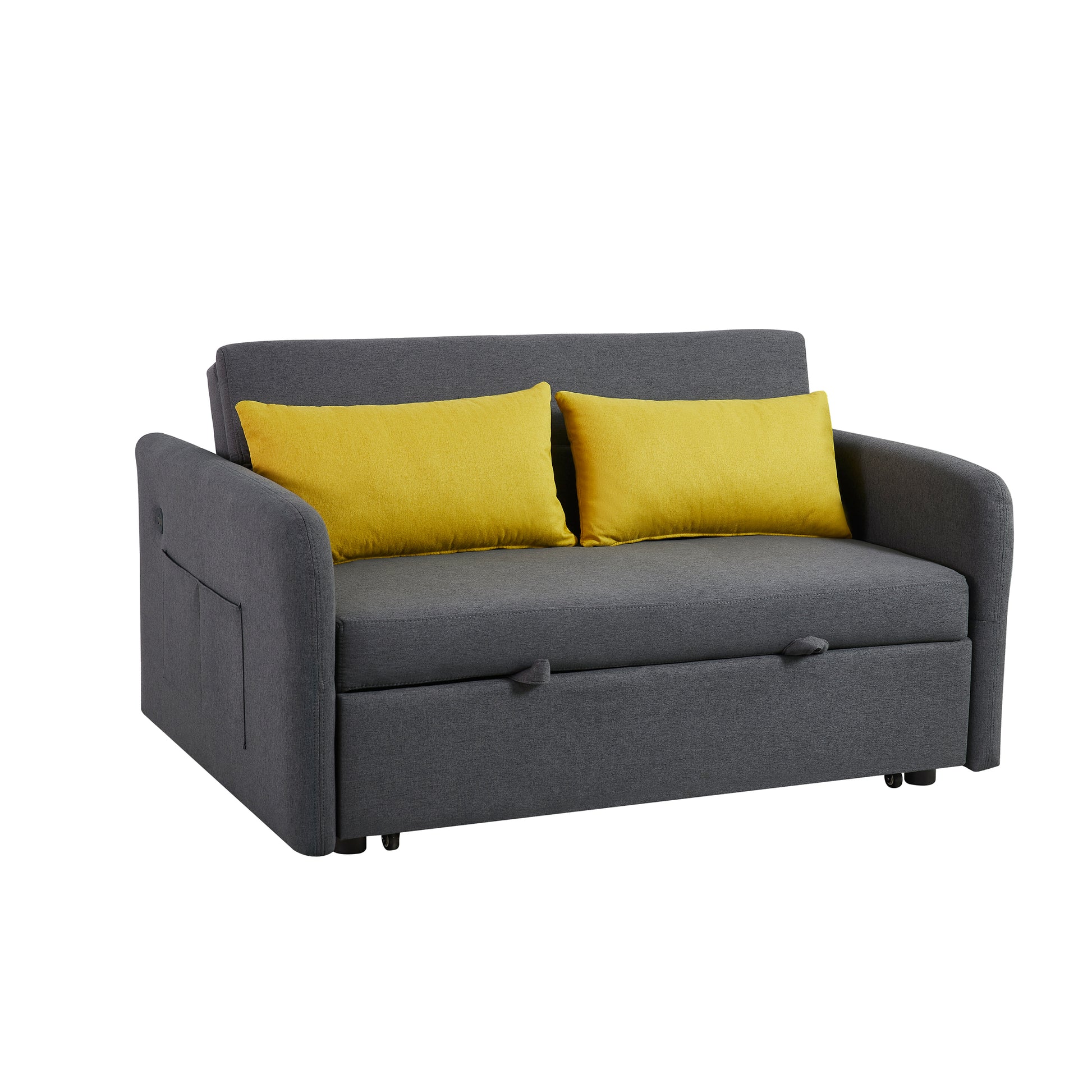 Twins Sofa Bed Grey Fabric Grey Foam Fabric