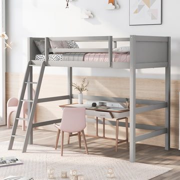 Solid Wood Twin Size Loft Bed With Ladder Gray Old Sku: Wf191903Aae Gray Solid Wood