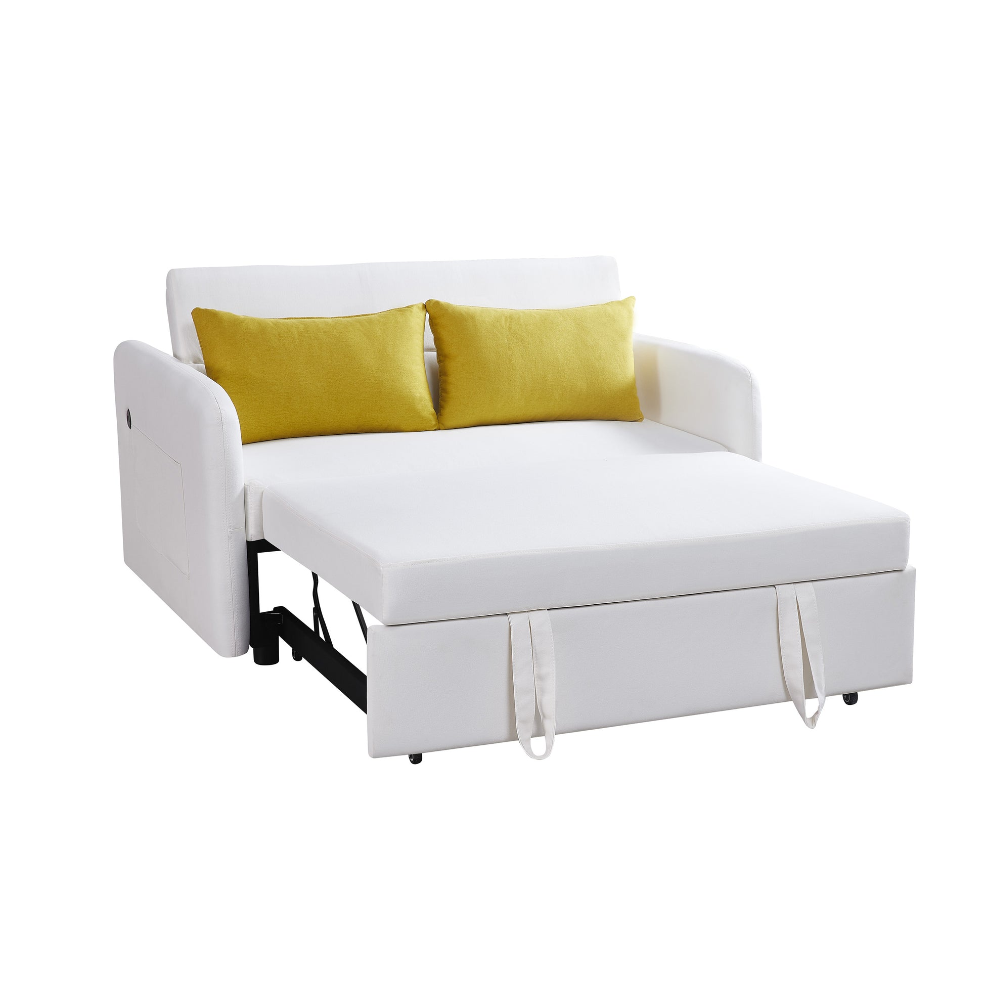 Twins Sofa Bed Cream White Fabric Cream White Foam Fabric