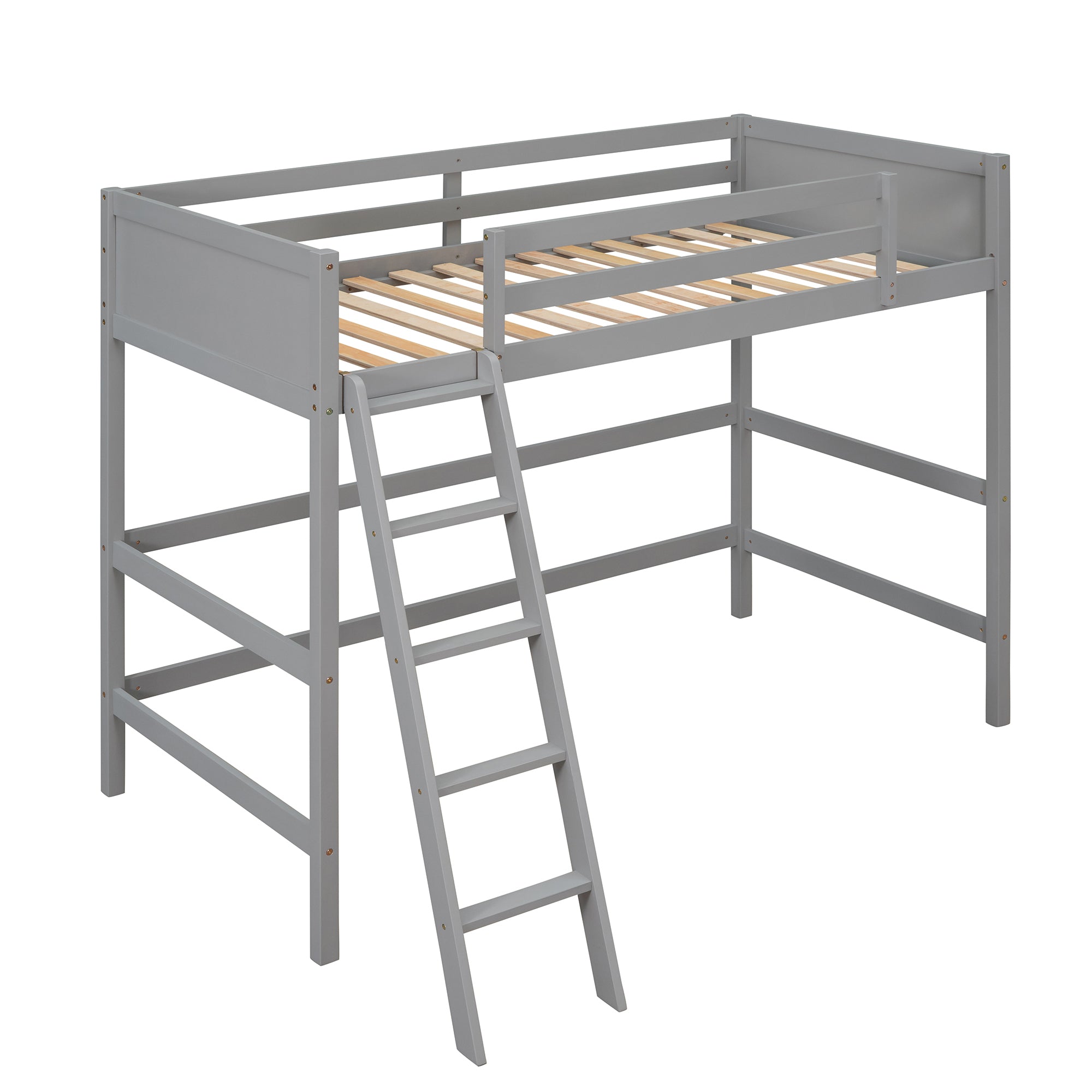 Solid Wood Twin Size Loft Bed with Ladder Gray OLD gray-solid wood