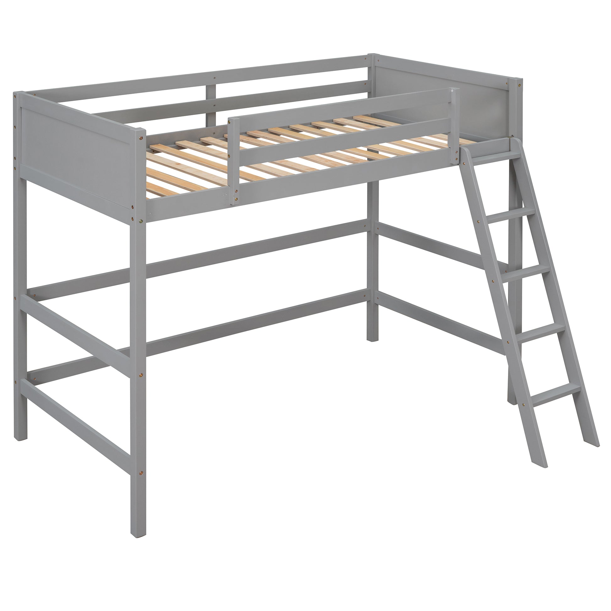 Solid Wood Twin Size Loft Bed With Ladder Gray Old Sku: Wf191903Aae Gray Solid Wood