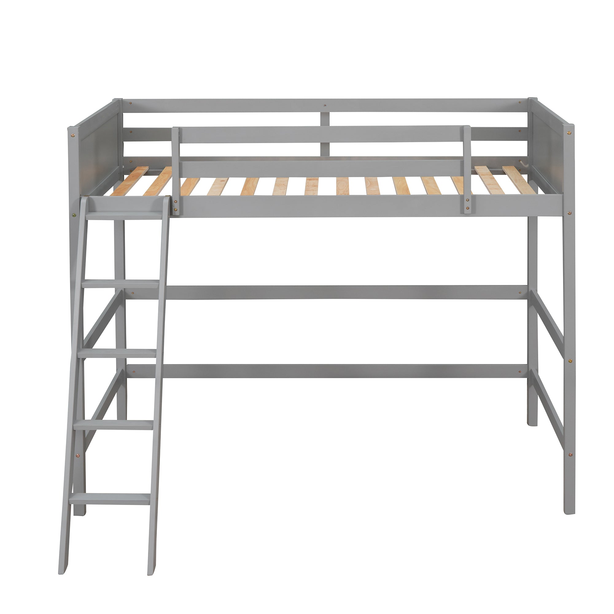 Solid Wood Twin Size Loft Bed with Ladder Gray OLD gray-solid wood