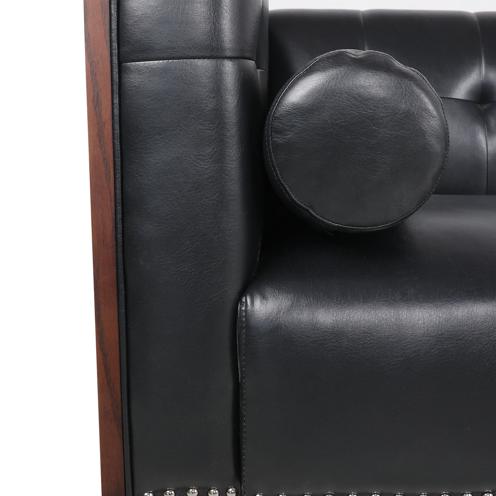 78.74" Wooden Decorated Arm 3 Seater Sofa Black Pu Pu