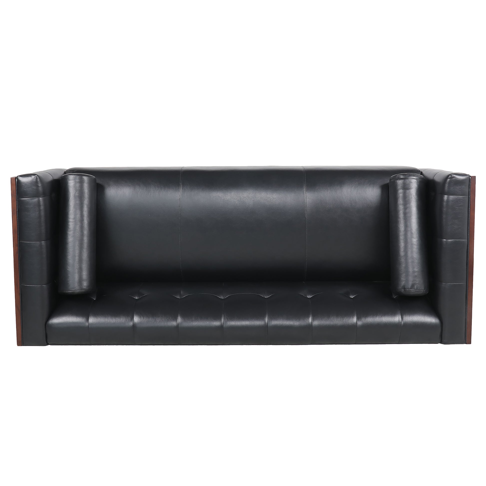 78.74" Wooden Decorated Arm 3 Seater Sofa Black Pu Pu