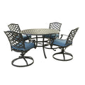 Aluminum 5 Piece Round Dining Set With 4 Swivel Rockers, Sapphire Blue Brown Blue Polyester Aluminum