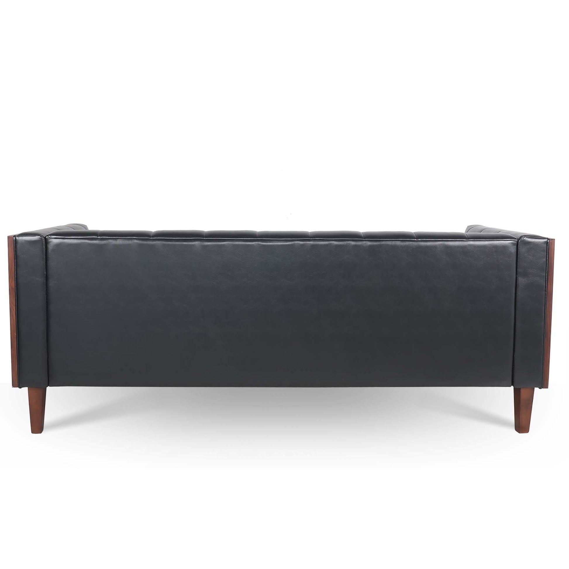 78.74" Wooden Decorated Arm 3 Seater Sofa Black Pu Pu