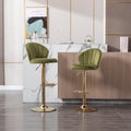 Set Of 2 Bar Stools,With Chrome Footrest And Base Swivel Height Adjustable Mechanical Lifting Velvet Golden Leg Simple Bar Stool Light Green Light Green Foam Fabric
