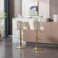 Set Of 2 Bar Stools,With Chrome Footrest And Base Swivel Height Adjustable Mechanical Lifting Velvet Golden Leg Simple Bar Stool Cream Cream Foam Fabric