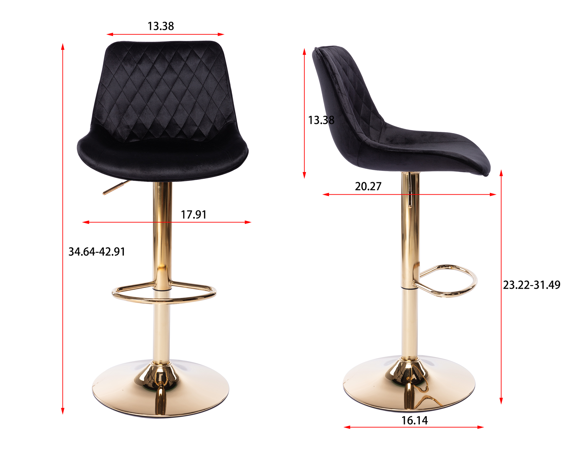 Set Of 2 Bar Stools,With Chrome Footrest And Base Swivel Height Adjustable Mechanical Lifting Velvet Golden Leg Simple Bar Stool Black Black Foam Fabric