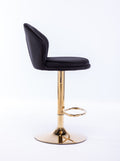 Set Of 2 Bar Stools,With Chrome Footrest And Base Swivel Height Adjustable Mechanical Lifting Velvet Golden Leg Simple Bar Stool Black Black Foam Fabric