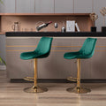 Set Of 2 Bar Stools,With Chrome Footrest And Base Swivel Height Adjustable Mechanical Lifting Velvet Golden Leg Simple Bar Stool Green Green Foam Fabric