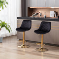 Set Of 2 Bar Stools,With Chrome Footrest And Base Swivel Height Adjustable Mechanical Lifting Velvet Golden Leg Simple Bar Stool Black Black Foam Fabric