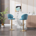 Set Of 2 Bar Stools,With Chrome Footrest And Base Swivel Height Adjustable Mechanical Lifting Velvet Golden Leg Simple Bar Stool Baby Blue Baby Blue Foam Fabric
