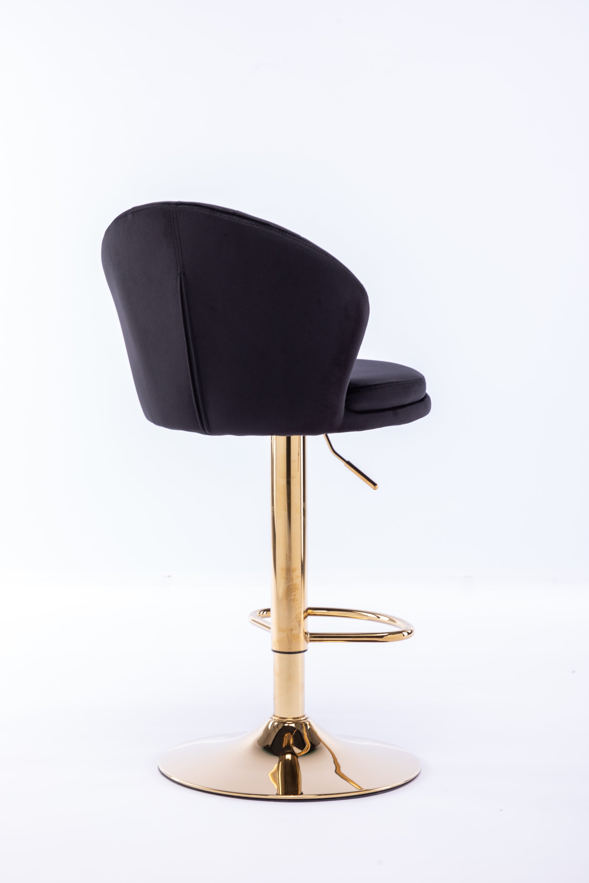 Set Of 2 Bar Stools,With Chrome Footrest And Base Swivel Height Adjustable Mechanical Lifting Velvet Golden Leg Simple Bar Stool Black Black Foam Fabric