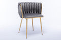 Modern Design Golden Metal Frame Velvet Fabric Dining Chair With Golden Legs,Set Of 2,Grey Grey Foam Fabric