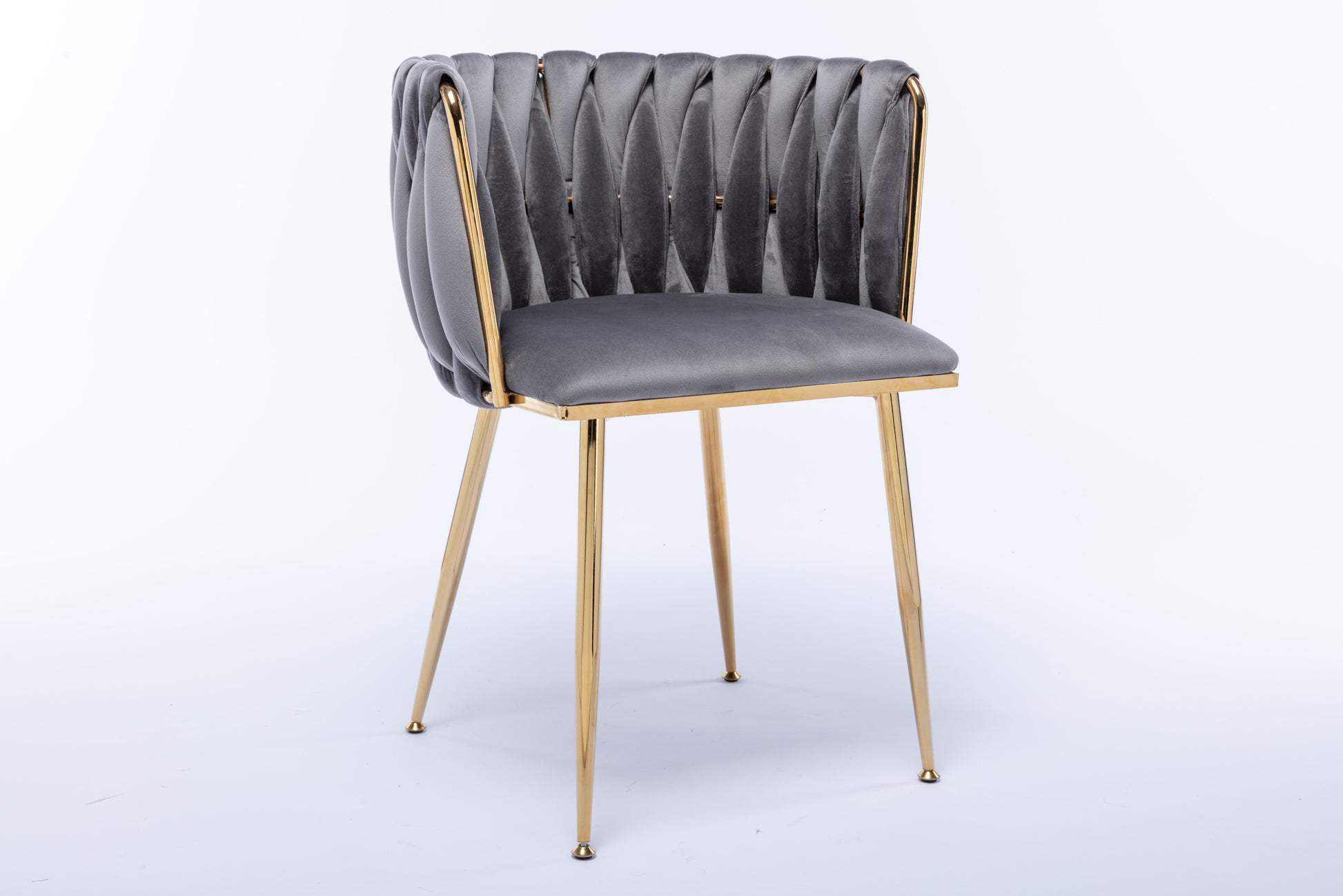 Modern Design Golden Metal Frame Velvet Fabric Dining Chair With Golden Legs,Set Of 2,Grey Grey Foam Fabric