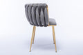 Modern Design Golden Metal Frame Velvet Fabric Dining Chair With Golden Legs,Set Of 2,Grey Grey Foam Fabric