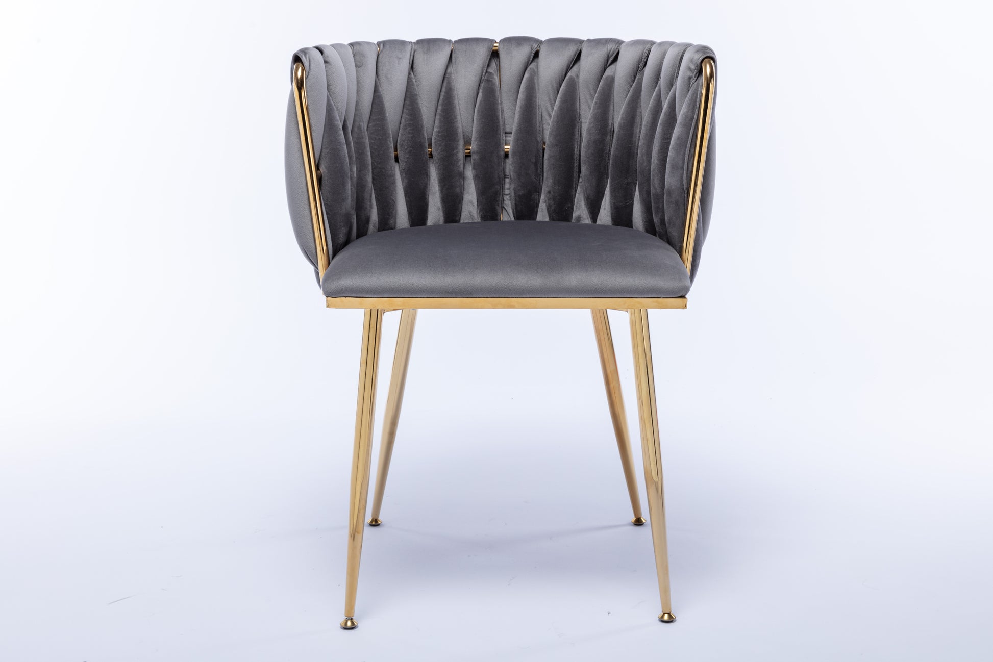 Modern Design Golden Metal Frame Velvet Fabric Dining Chair With Golden Legs,Set Of 2,Grey Grey Foam Fabric