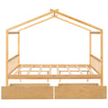 Full Size House Platform Bed With Two Drawers,Headboard And Footboard,Roof Design,Natural Natural Pine